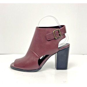 Seychelles Anthropologie Burgundy Leather‎ Peep Toe Block Heels Size 7.5 NWOT